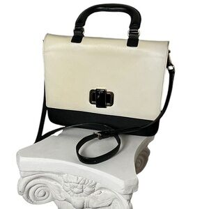 Raoul cross grain satchel black‎ cream contrast top handle crossbody bag